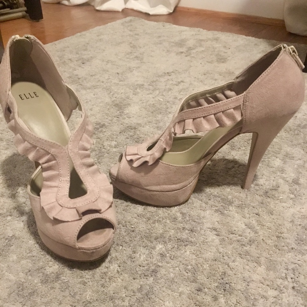 Suede Nude Peep Toe Heel